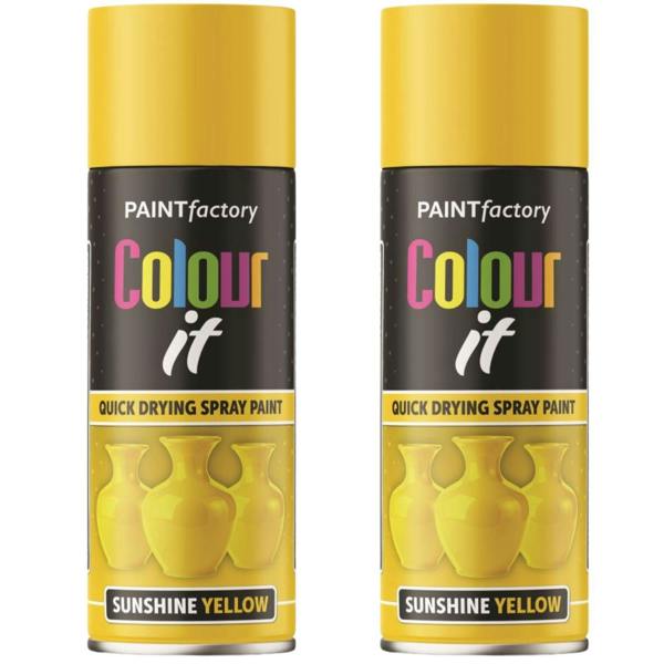 Paint Factory 2X  Sunshine Yellow Gloss Spray Paint 400ml