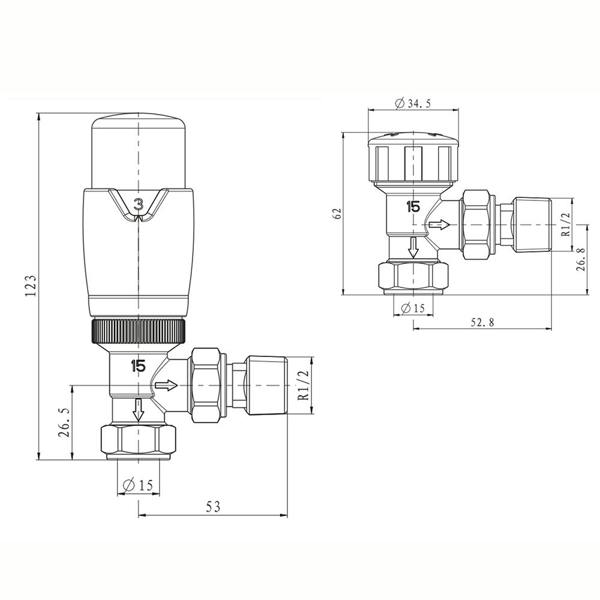 Flode Angled Thermostatic Radiator Valve Pack | 15mm x 1/2" | Copper