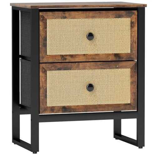 Wyld Haus Mata Coyo Brown Industrial Bedside Table Wicker 2 Drawers