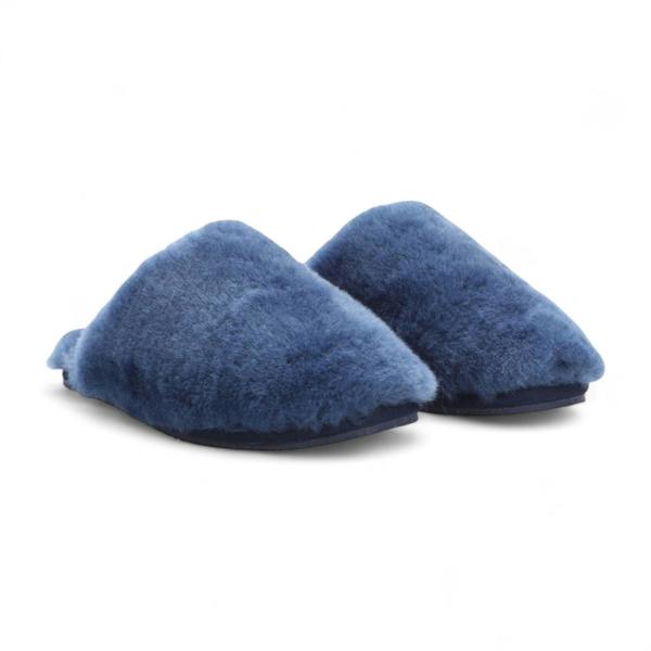 Infinity Leather Women's Sheepskin Slippers Navy Warm Winter Fur Mule - Aurora