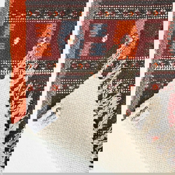 HOMESCAPES Terracotta, Black and Brown Printed Cotton Kilim Rug