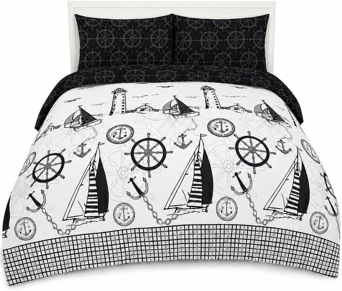 Night Zone Jake Sailor Coastal Ship Duvet Cover Set – Reversible Nautical Bedding with Pillowcases