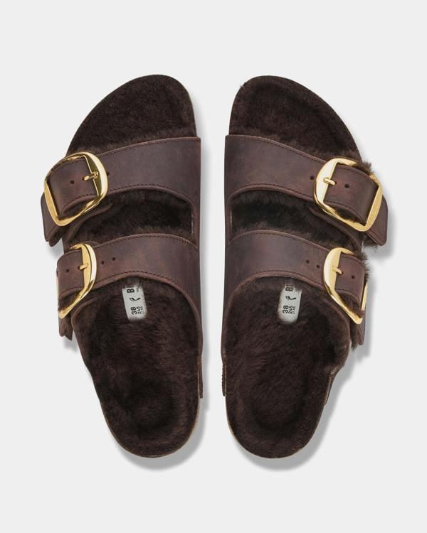 Birkenstock Arizona Big Buckle Shearling Oiled Leather Womens Sandals - Habana