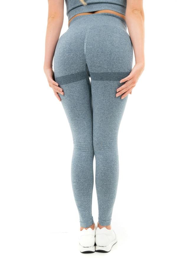 Smart Living Women's High Waist Solid Marl Leggings with Bum Lift - Blue Marl