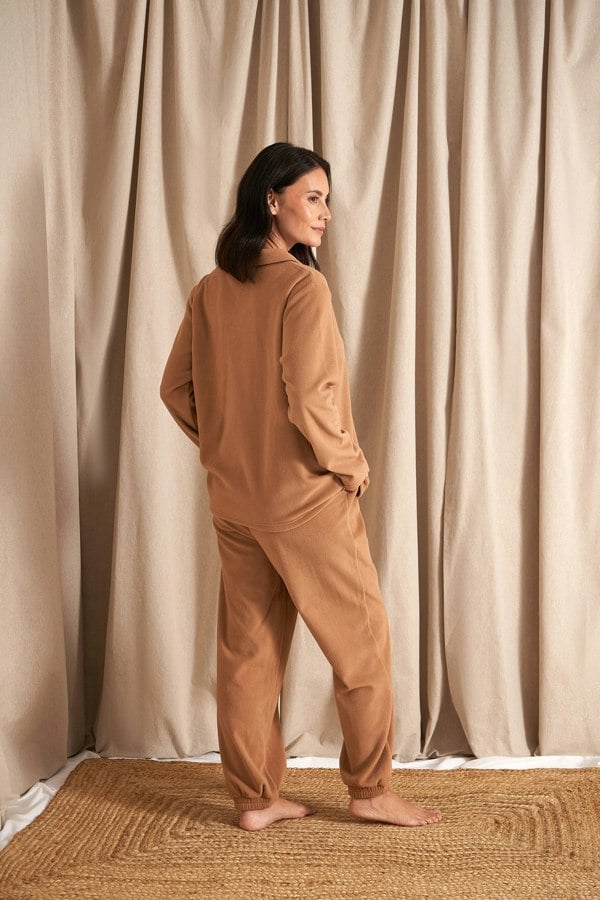 Pretty You London Fleece Lounge Set in Tan