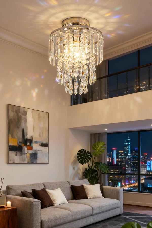 Glamorous Crystal Cascade Chandelier with Chrome Accents