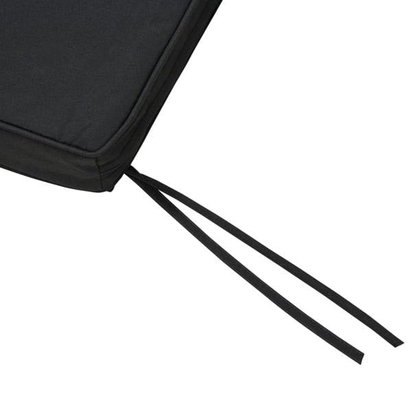 Black bench cushion corner with two fastening ties for securing