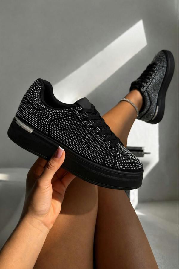 Love Lemonade Crystal Society Glow Lace-Up Chunky Platform Trainers Black