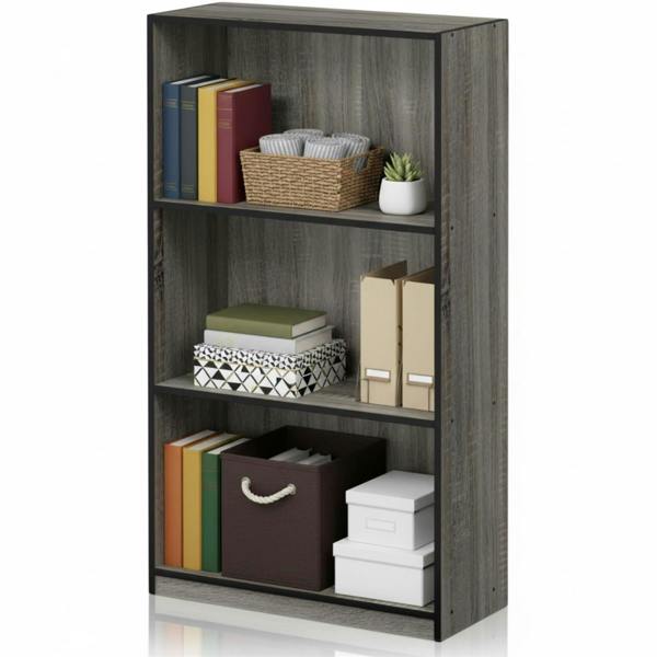 WALPLUS Basic 3-Tier Bookcase Storage Shelves, French Oak Grey/Black | Stylish Wall Art for Modern Homes