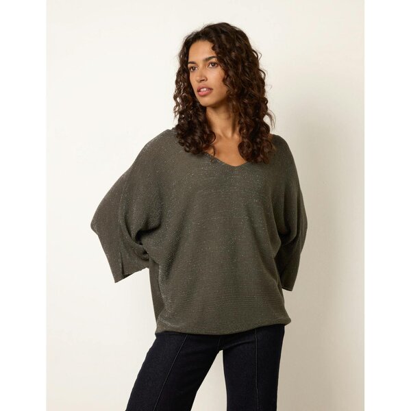 Blue Vanilla Metallic V Neck Knitted Ripple Jumper