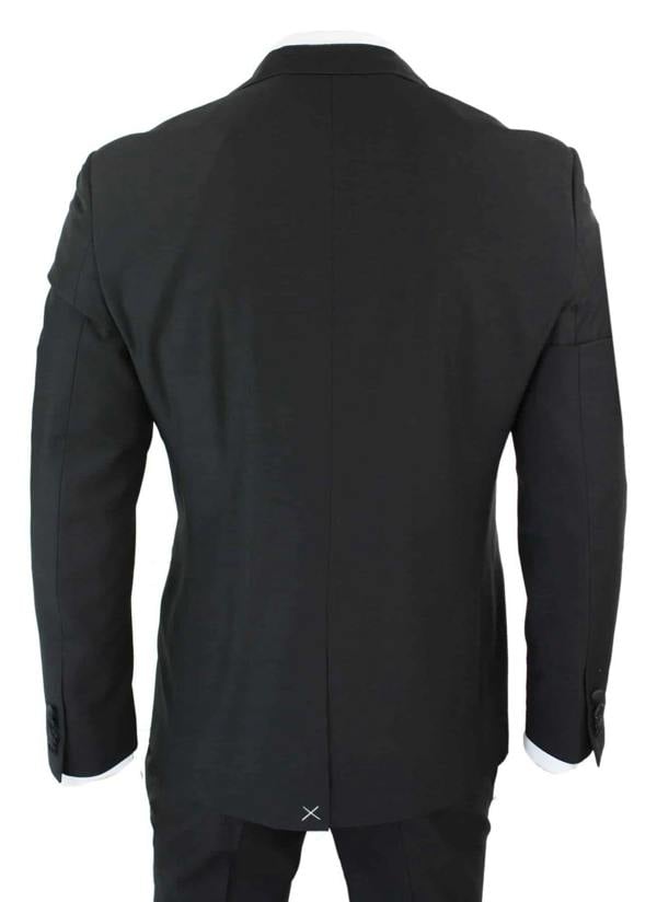 Paul Andrew Mens 3 Piece Black Tuxedo Suit Classic Satin Dinner Tailored Fit Wedding Prom