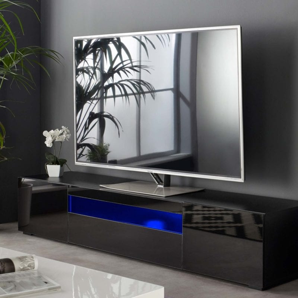 MMT Furniture Designs Modern Black 200cm Matt Gloss TV Stand Cabinet Suitable for 55-80 Inch TV's