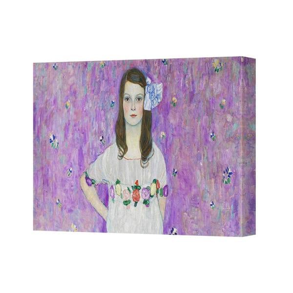 Benjamin Tate Design Portrait Of A Girl With Floral Bouquet On Purple Canvas Wall Art