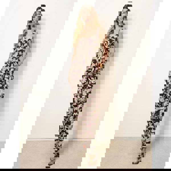 Blue Vanilla Tropical Tie Front Jumpsuit