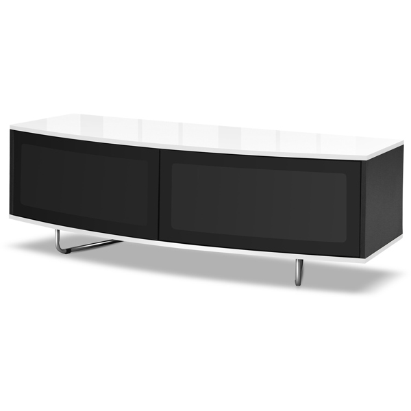 Centurion Supports Caru Gloss Black and Gloss White Beam-Thru Remote Friendly Super-Contemporary "D" Shape Design 32"-65" LED/OLED/LCD TV Cabinet