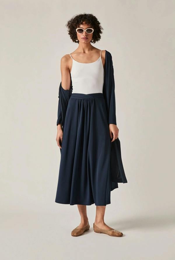 James Lakeland Navy Jersey Midi Skirt