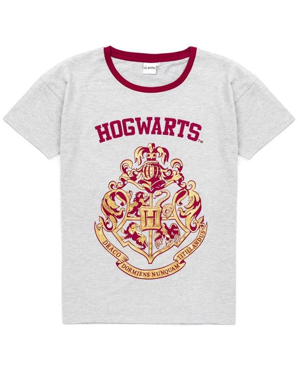 Harry Potter Womens Grey Hogwarts Crest Short Sleeve Cycling Short Pyjama Set