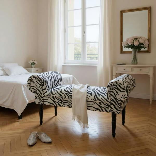 WHITE ZEBRA FABRIC WINDOW SEAT