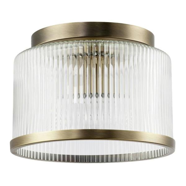 Antique Brass Bathroom Ceiling Light with Clear Ribbed Glass Shade Image 1