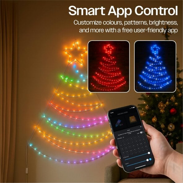 Scotts of Stow Xmas Haus PreLit RGB Flat Christmas Tree Silhouette Metal Frame App or Handheld Remote Controlled 14m