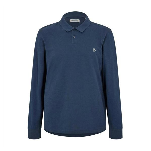 Original Penguin Mens Cotton Long-Sleeved Polo Shirt - Yale Blue - 