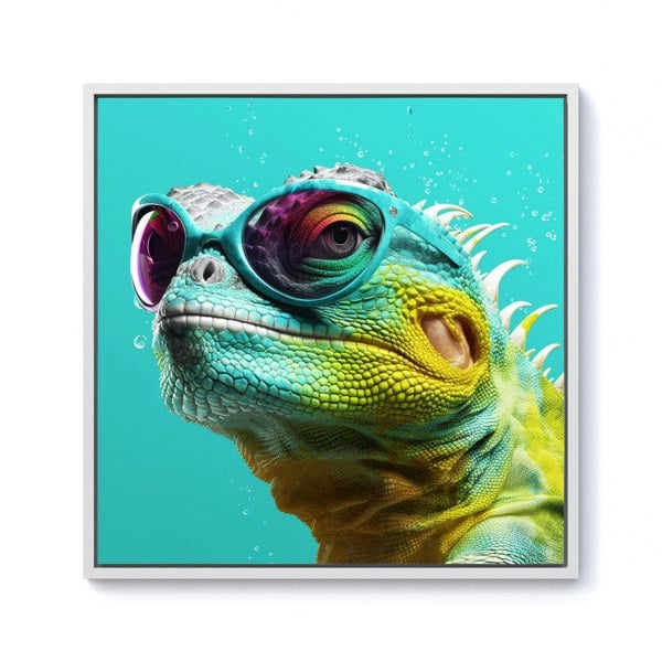 Warren Reed Splash Art Iguana Wearing Glasses Framed Canvas