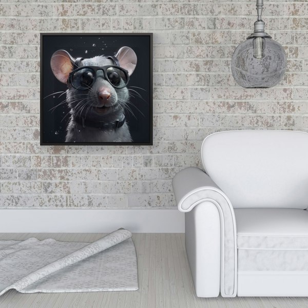 Warren Reed Splash Art Rat In Glasses Framed Canvas