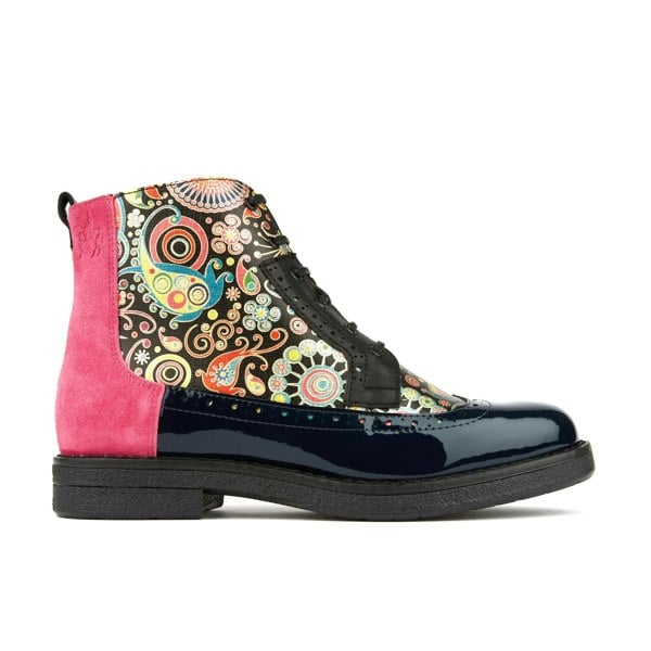 Embassy London Hatter - Navy Pink - Women's higher ankle leather boot with brogue styling