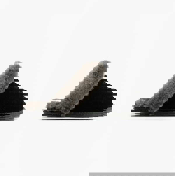 HOS Sheepskin AYLA Womens Real Sheepskin Mule Slippers Black