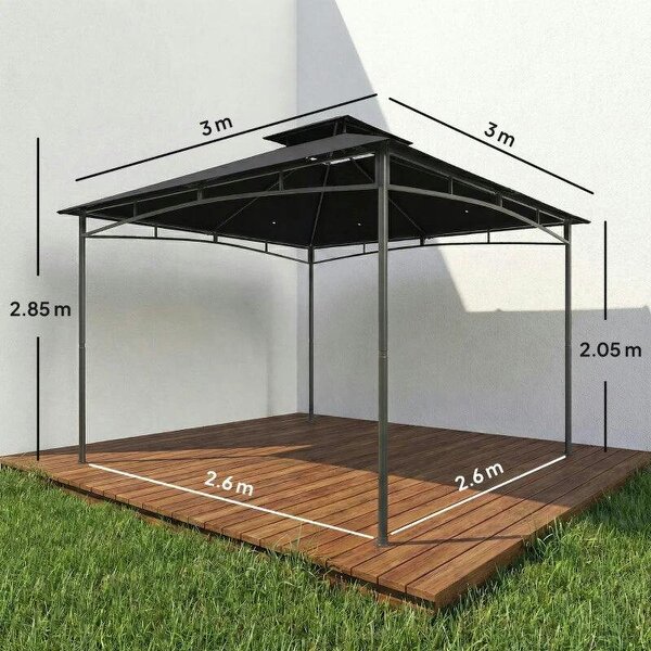 3 x 3 m Gazebo, Garden Gazebo with 2-Tier Roof, Metal Frame, Black