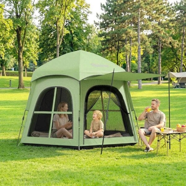 Pop Up Tent 3000mm Waterproof Instant Camping Tent 3-4 Person with 2 Doors 4 Windows Green - Green
