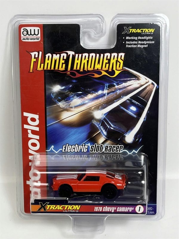 Auto World Slot Cars 1970 Chevy Camaro Red X Traction Flame Throwers HO Scale SC366-1