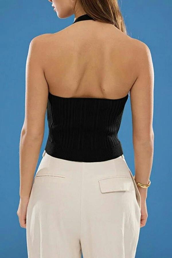 WOVCOR Halter Neck Thin Knit Blouse