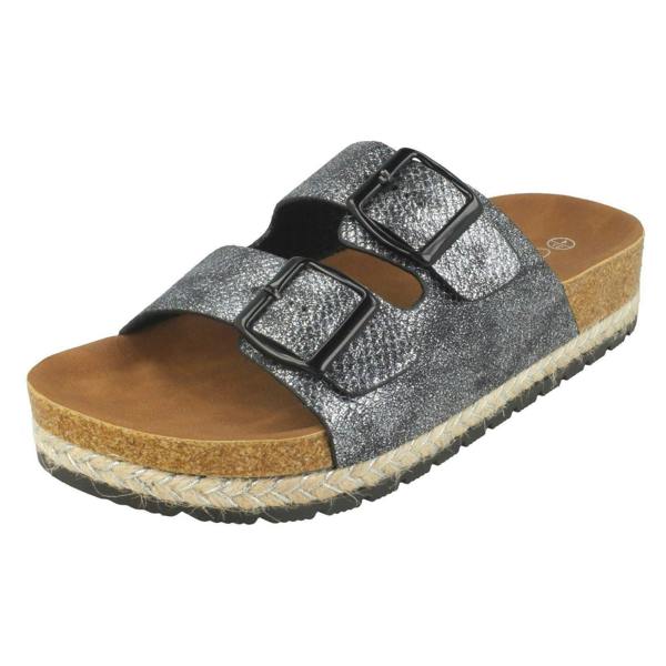 Spot On Ladies Spot On Double Strap Mules F10898
