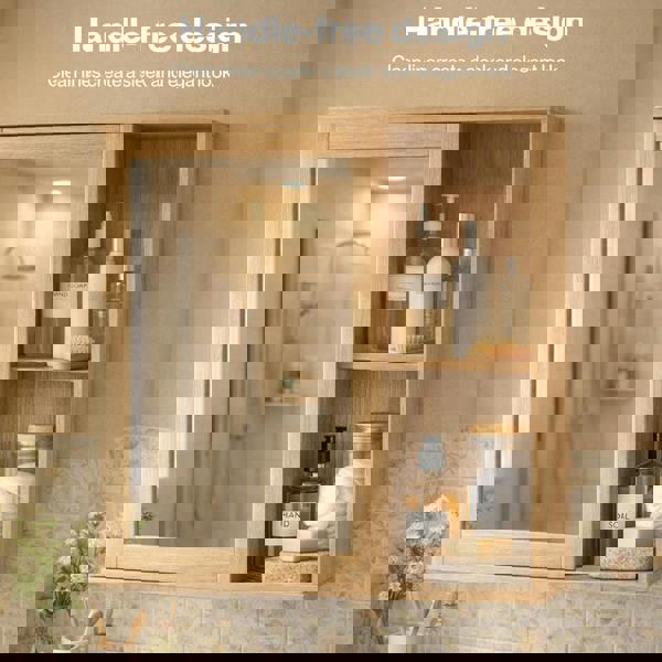 Levede Bathroom Mirror Cabinet Wall Mounted Cupboard with Storage Shelf Oak 56cm