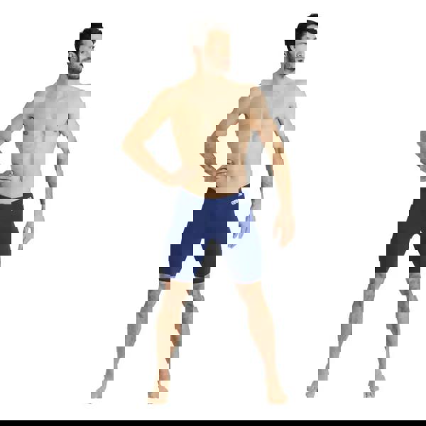 Royal blue Arena team solid swim jammer with white spandex logo