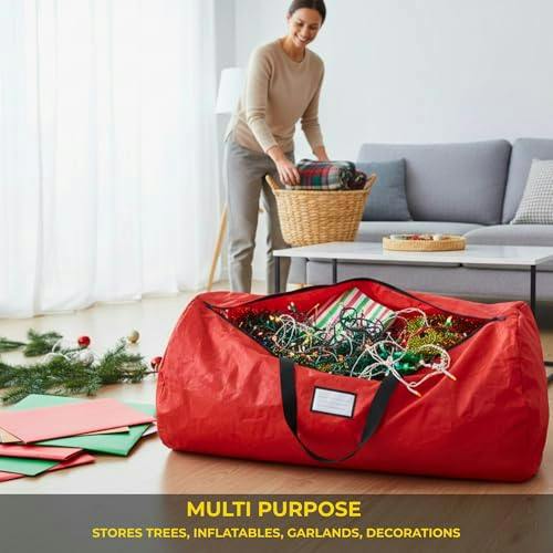 136 x 53cm Christmas Tree Storage Bag, Red Polypropylene with Sturdy Carry Handles image 8