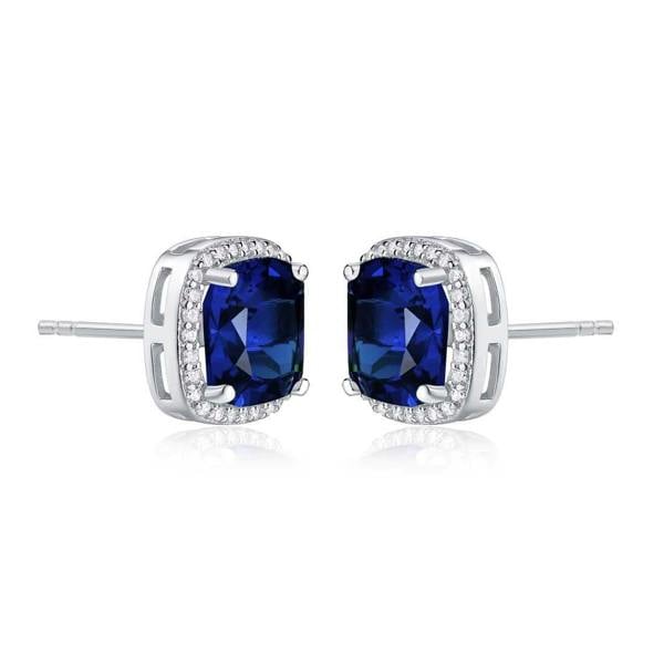 925 Sterling Silver Cushion Shaped Blue Halo Stud Earrings for Women - namana.london