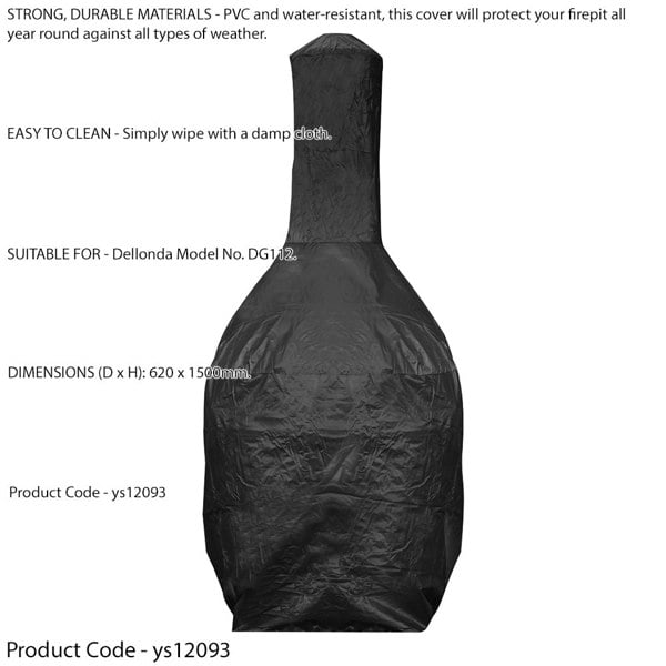 Outdoor Rated Fire Pit Cover for ys12085 - Black PVC 620mm x 1500mm Water & Rain - LoopsDirect