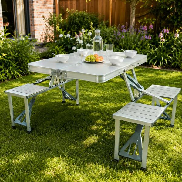 Gr8 Garden Aluminium Folding Picnic Table & Chairs Set Portable Outdoor Camping Bench