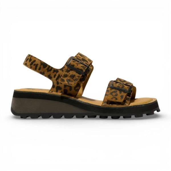 Fly London HEIF558FLY - Women’s Tan Leather Wedge Buckle Sandals