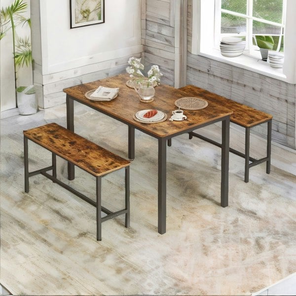 Rafaelo Mobilia Kitchen Dining Table and Bench Set Kitchen Rustic Brown