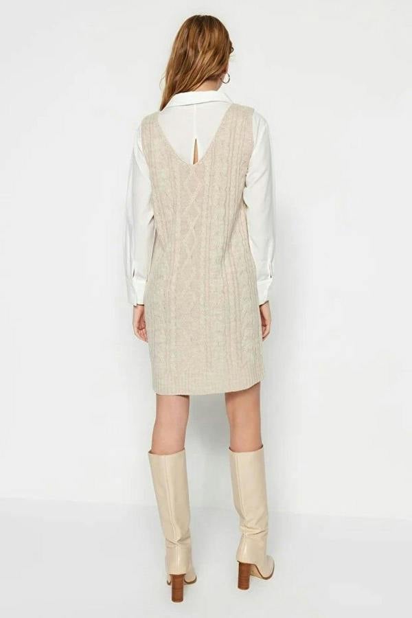 WOVCOR Mini Hair Knitted Knitwear Vest Dress