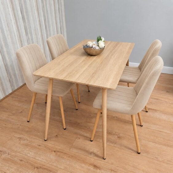 Kosy Koala Rectangular Dining Table Set with 4 Beige Velvet Chairs & Metal Legs, Wood-Effect, 120 cm