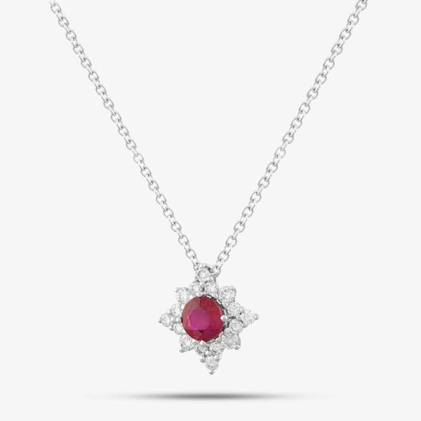 T. H. Baker 18ct White Gold Brilliant Cut Ruby & Diamond Star Necklace 39292G2