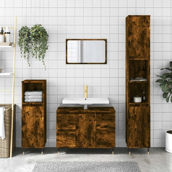 Berkfield Bathroom Cabinet Smoked Oak 80x33x60 cm Engineered Wood