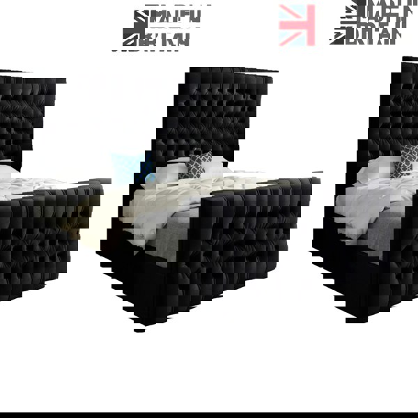 Casa Magna Novara Upholstered Soft Velvet Bed Frame - Black