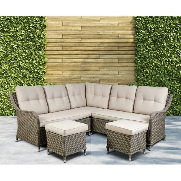Premium 5 Seater Garden Corner Sofa Set - Rattan Wicker - 2x Footstools Outdoor - LoopsDirect