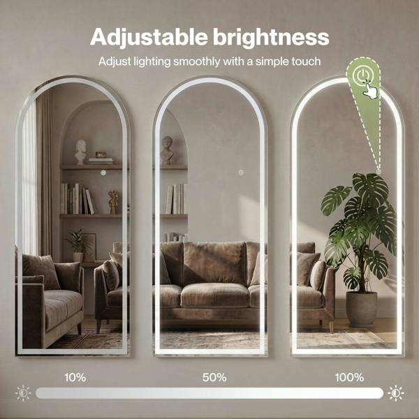 Yezi Full Length Mirror Arched LED Touch Buttons Light-Adjustable 140x50cm White