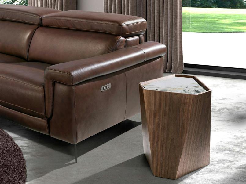 Angel Cerdá Porcelain marble and walnut triangular corner table 2134